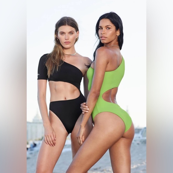 ALO Yoga Body Wave Cut Out One Piece Bodysuit Swimsuit Green Apple Size XS - Picture 3 of 8